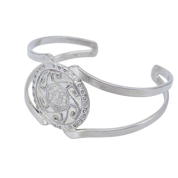 Vintage Mexico Sterling Silver 925 Aztec Sun Cuff Bracelet 6.5" - Picture 5 of 9